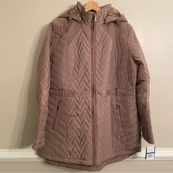 GALLERY New York Multi Quilted Side Tab Fur Trim Hood Jacket Size XL - Picture 4 of 14